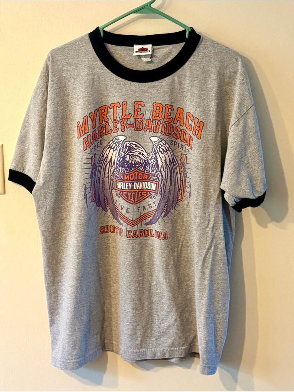 Harley-Davidson Myrtle Beach SC Ringer T-Shirt Adult XL Gray Eagle Double Sided